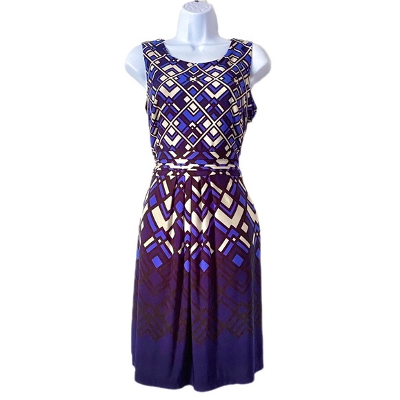 En Focus Studio Striking Blue, Black, White Pleated Sleeveless Dress Size 8 - Picture 1 of 7